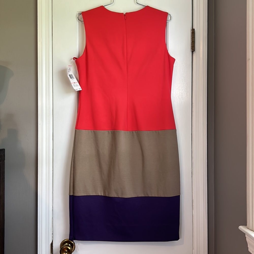 Jones New York Bright Persimmon Color Block Sheath Style Dress Women's S… - Picture 2 of 10